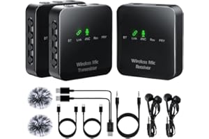 MALOK Wireless Lavalier Microphone 2 TX + 1 RX,10-Hour Recording, Compact and Light,Wireless Mic for PC,iPhone, Andriod, Record Vlogs, Live Stream