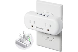 Multi-Plug Outlet Extender, SUPERDANNY 3 Prong to 2 Prong Wall Charger with 2 Wide-Spaced Outlets & 4 USB Ports, US to Japan Travel Plug Adapter, Type A Splitter, White