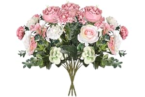 3 Pcs Pink Artificial Flowers Fake Peonies Roses Hydrangea Silk Flower Dining Table Centerpieces Fake Flower Arrangements Bou