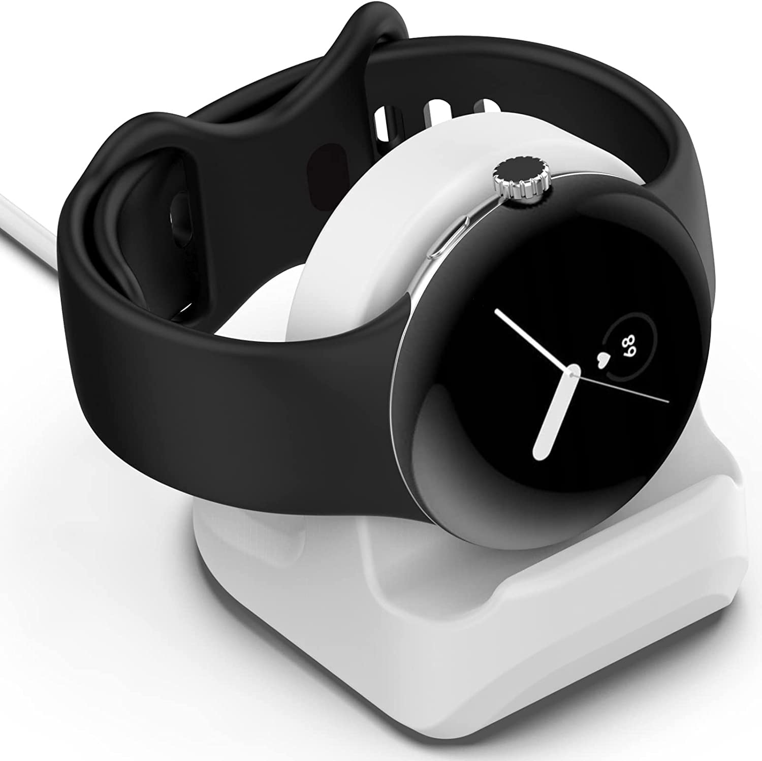Miimall Silicone Charger Stand Compatible with Google Pixel Watch Charger, [Cable Management] [Supports Nightstand Mode] [Non-slip] Charging Base Holder Stand for Google Pixel Watch-White