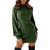 EXLURA Women's 2026 Mock Neck Ribbed Long Sleeve Bodycon Pullover Cute Mini Sweater Dress Vacation Outfits Winter Clothes