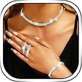 JEAIRTS Rhinestone Choker Necklace Jewelry Sets Silver Bridal Diamond Costume Prom Jewelry Set for Women