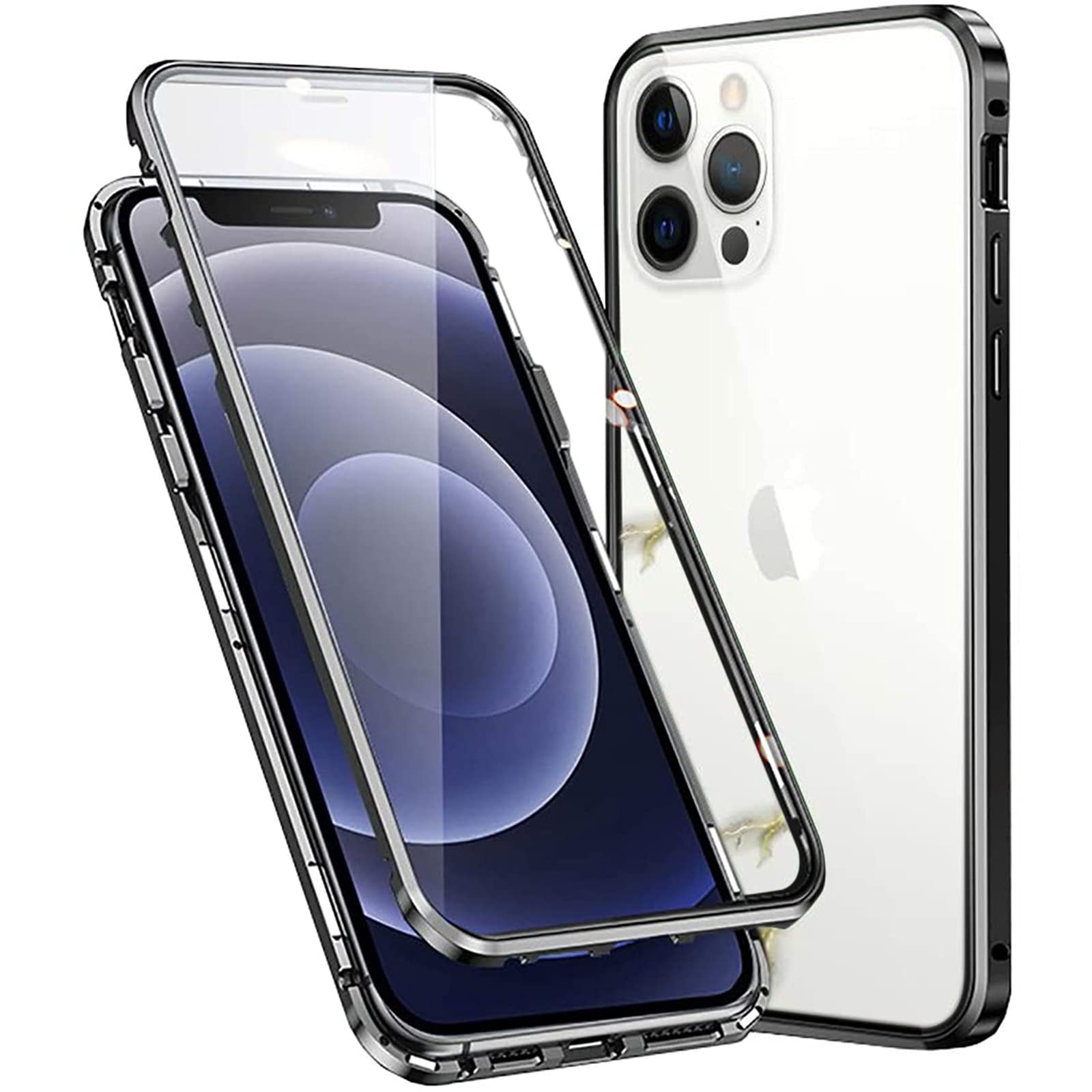 Colala Case for iPhone 15 Pro Magnetic Cover Magnetic Adsorption Technology Metal Frame Case Aluminum [Front and Back 9H Tempered Glass] 360° Full Protection Ultra Slim Case - Black
