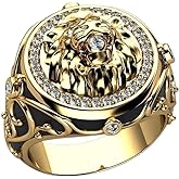 MayiaHey Iced Out Lion Head Ring for Men, Gothic Roaring Lion Biker Ring Norse Viking Lion Animal Ring -s