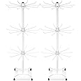 BBTO 2 Pcs Rotating Display Stand Jewelry Display Rack with Hooks Metal Earrings Stand for Vendors Necklace Bracelet Selling(White,28.35 x 11.81 Inch)