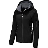 FARVALUE Women's Softshell Jacket Waterproof Lightweight Warm Windbreaker with Removable Hood Fleece Lined for Outdoor Hiking