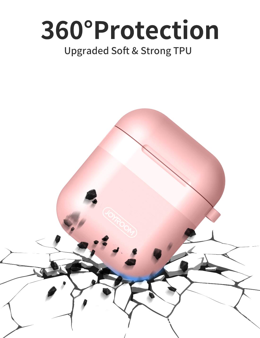 Joyroom AirPods Case Cover, Premium Protective Skin for Apple AirPods Charging Case (Also Fit Latest Mode AirPods 2), with Keychain, Cleaning Brush, Anti-Lost Silicone AirPods Strap - Pink