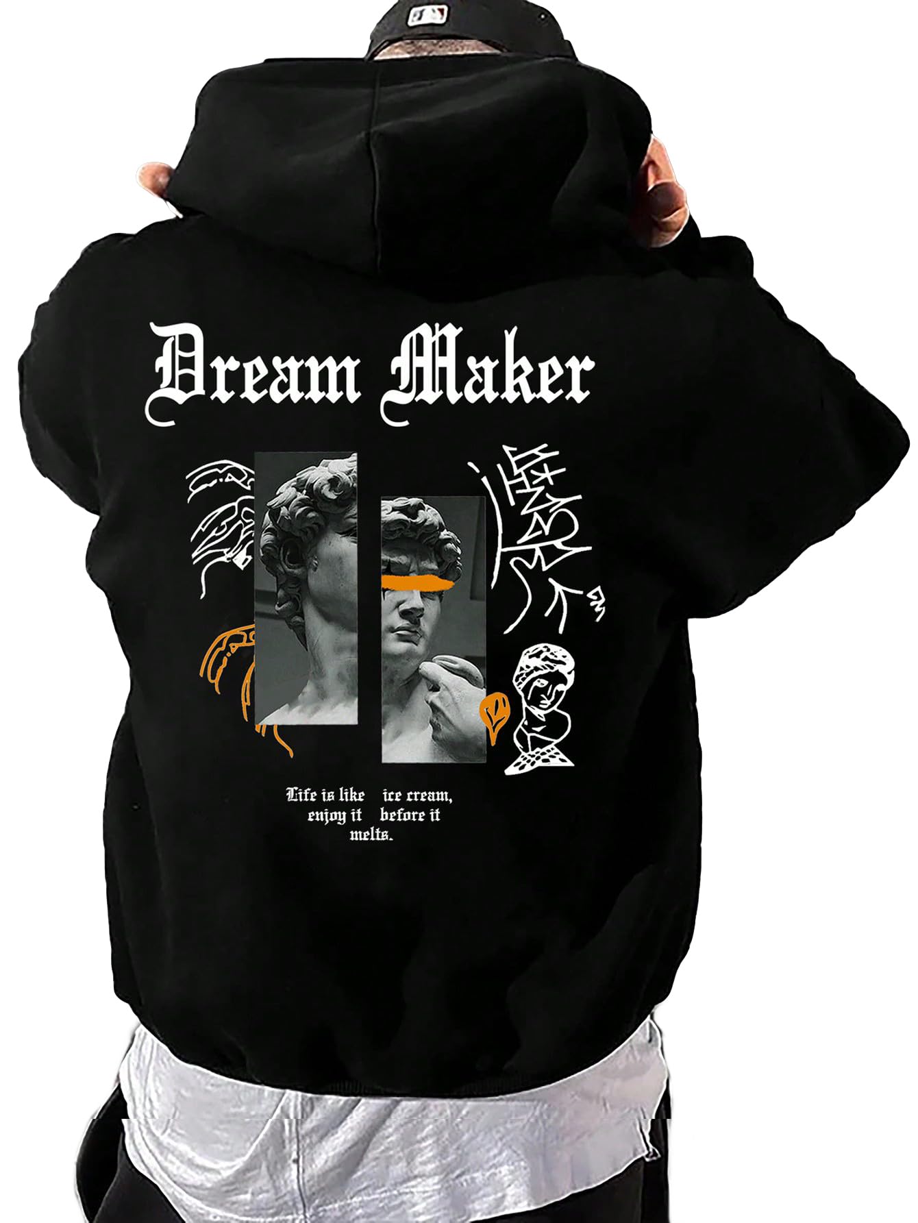 Photo 1 of GORGLITTER Men's Oversized Graphic Hoodies Cool Designer Thermal Sweatshirt Anime Trendy Hoodies 2025 Black Figure Small