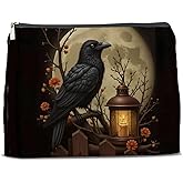 Nurawo Gothic Black Raven Makeup Bag Crow Goth Cosmetic Bags for Women Crow Lover Halloween Goth Gifts Witchy Raven Black Makeup Pouch With Zipper Travel Toiletry Organizer Bag