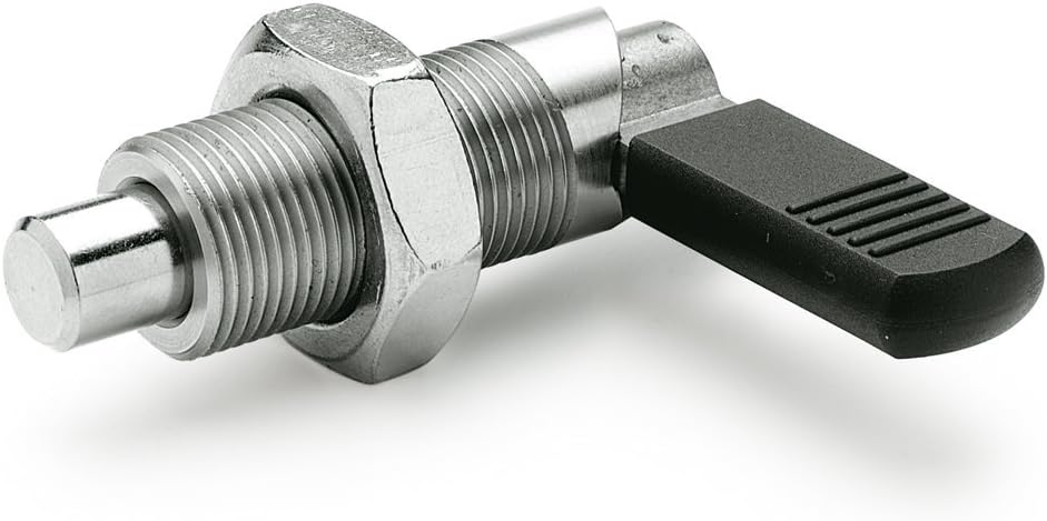 GN 612-NI Series Stainless Steel Lock-Out Type Cam Action Indexing Plunger with Plastic Sleeve, with Lock Nut, M20 x 1.5mm Thread Size, 366mm Thread Length, 12mm Item Diameter