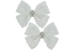 NIHAO BABY White 2.6 Inches Lace Bow Baptism Christening Bow with Small 1.4 Inches Alligator Clip
