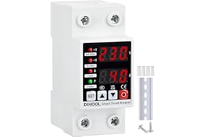 DIHOOL Smart Circuit Breaker with Adjustable Voltage Protection, 70-200V Low and 140-300V High Cutoff, 1-63A Overcurrent Protector, AC Disconnect Switch, DIN Rail Mount