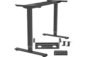 DERSITE Dual Motor Standing Desk Frame, Electric Adjustable Legs, Workstation Desk Base, Sit stand desk frame, 3 Memory Height Settings, with Cable Management Tray, Headphone Hook