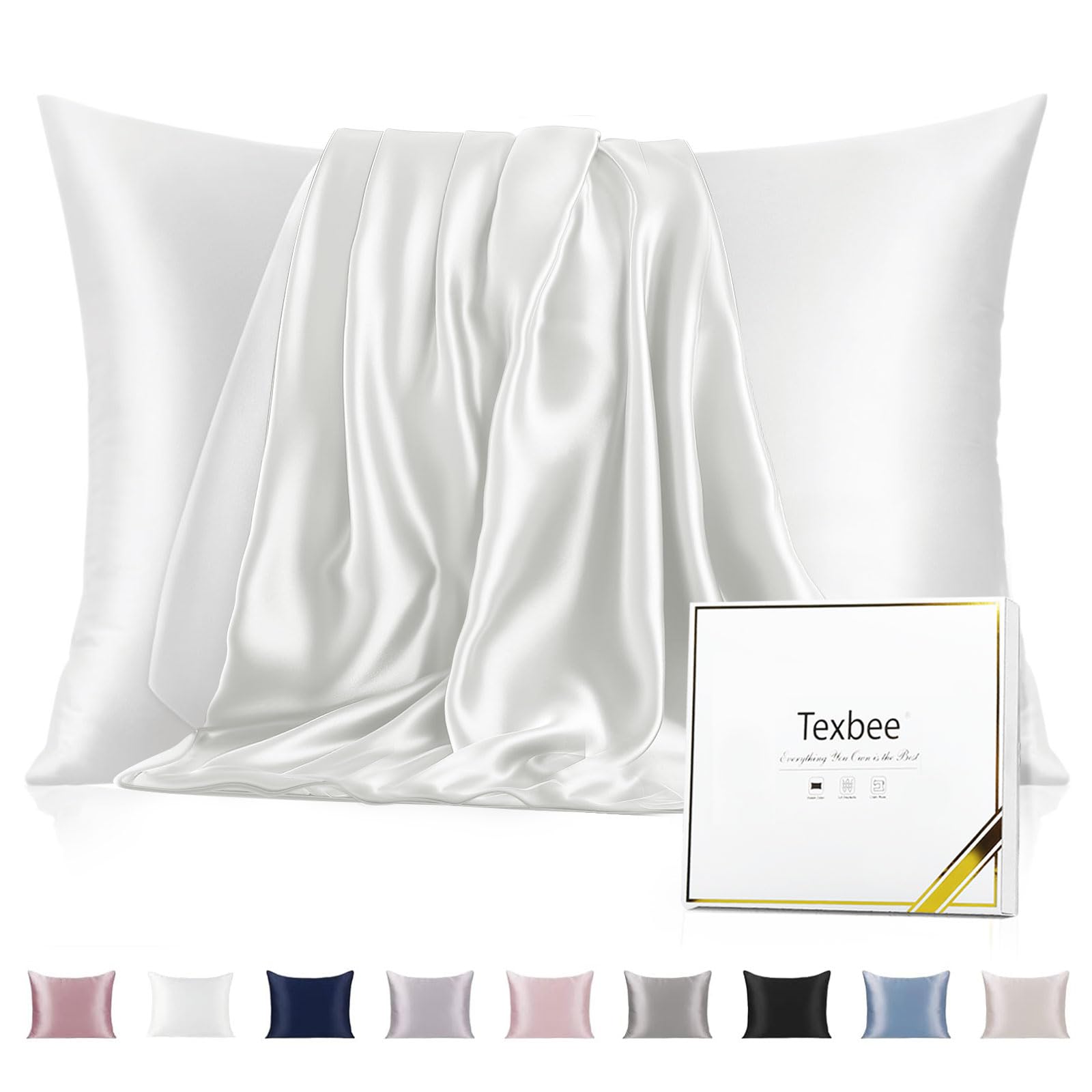 Texbee Silk Pillowcase for Hair and Skin with Hidden Zipper, Both Side 22 Momme Natural Silk, King Size 1 Pack Gifts for Women Men (50x90CM, Ivory White)