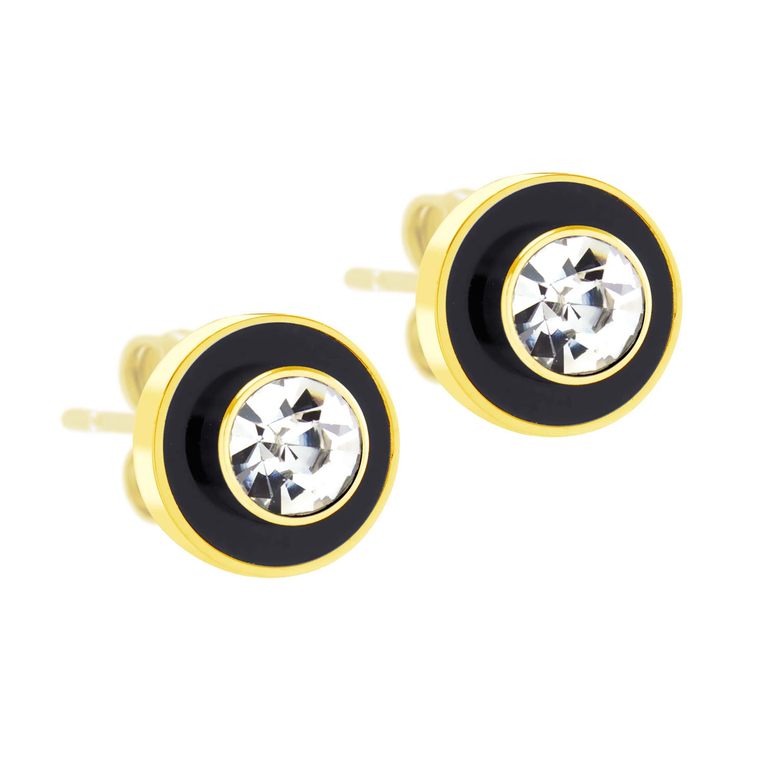 555Jewelry 10mm Stainless Steel Glittering Sparkly Sparkle Cubic Zirconia Nickel Free Button Halo CZ Stud Earrings for Ladies, Round Earrings for Women, Gold & Black