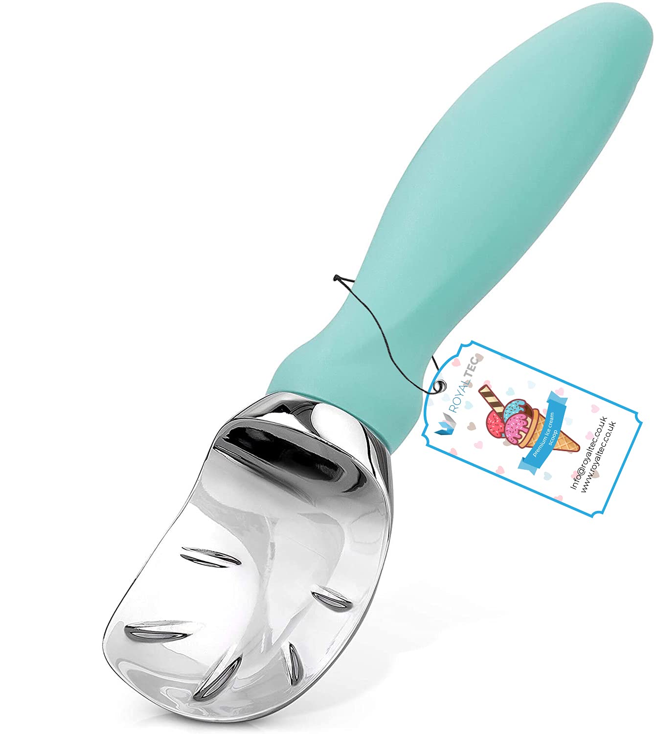 ROYALTEC Heavy Duty Ice Cream Scoop – Zinc Alloy, Ergonomic Handle, Rustproof & Dishwasher Safe – Cuts Through Hard Ice Cream with Ease (Mint)