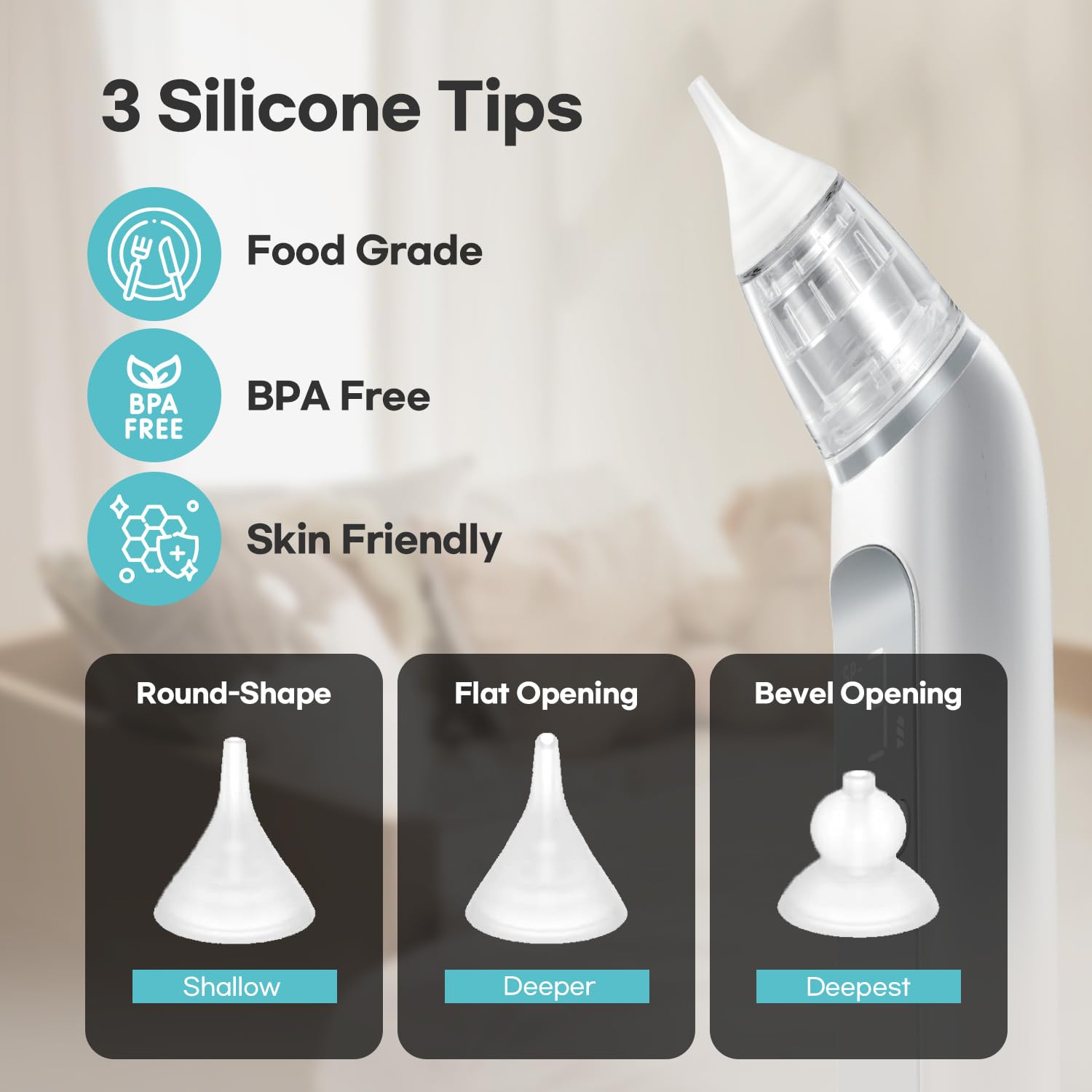 HubiBaby Nasal Aspirator for Baby, Electric Nose Aspirator, Nose Sucker, Automatic Nose Cleaner with 3 Silicone Tips, Adjustable Suction Level, Music and Light Soothing Function - FSA/HSA Eligible