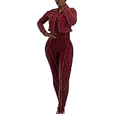 LAJIOJIO Bodycon 2 Piece Sets for Women,Long Sleeve Cropped Jackets and Ribbed Jumpsuit Party Outfits