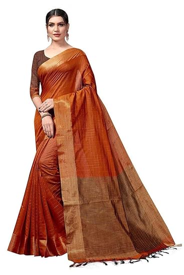 Paradise Creation Womens Cotton Silk Saree with Unstitched Blouse Piece (Orange)