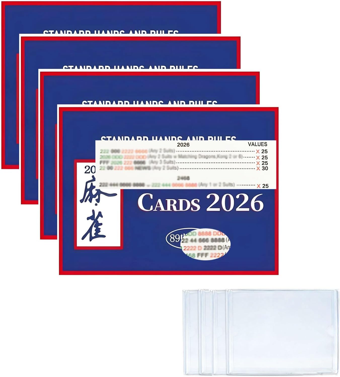 Toplepor Mahjong Cards 2026, 4 Packs Official Revision Game Cards with Covers Mahjong Cards 2026 - Latest Version Mahjong Score Cards, Clear Large Print, Easy-to-Read & Understanding for Mahjong Fans