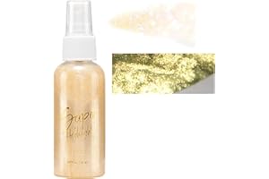 JISKG Body Glitter Spray, Moisturizing Liquid Highlighter Quick-Drying Non-Sticky for Woman Face Hair Body Glitters Shiny Makeup. (Gold)