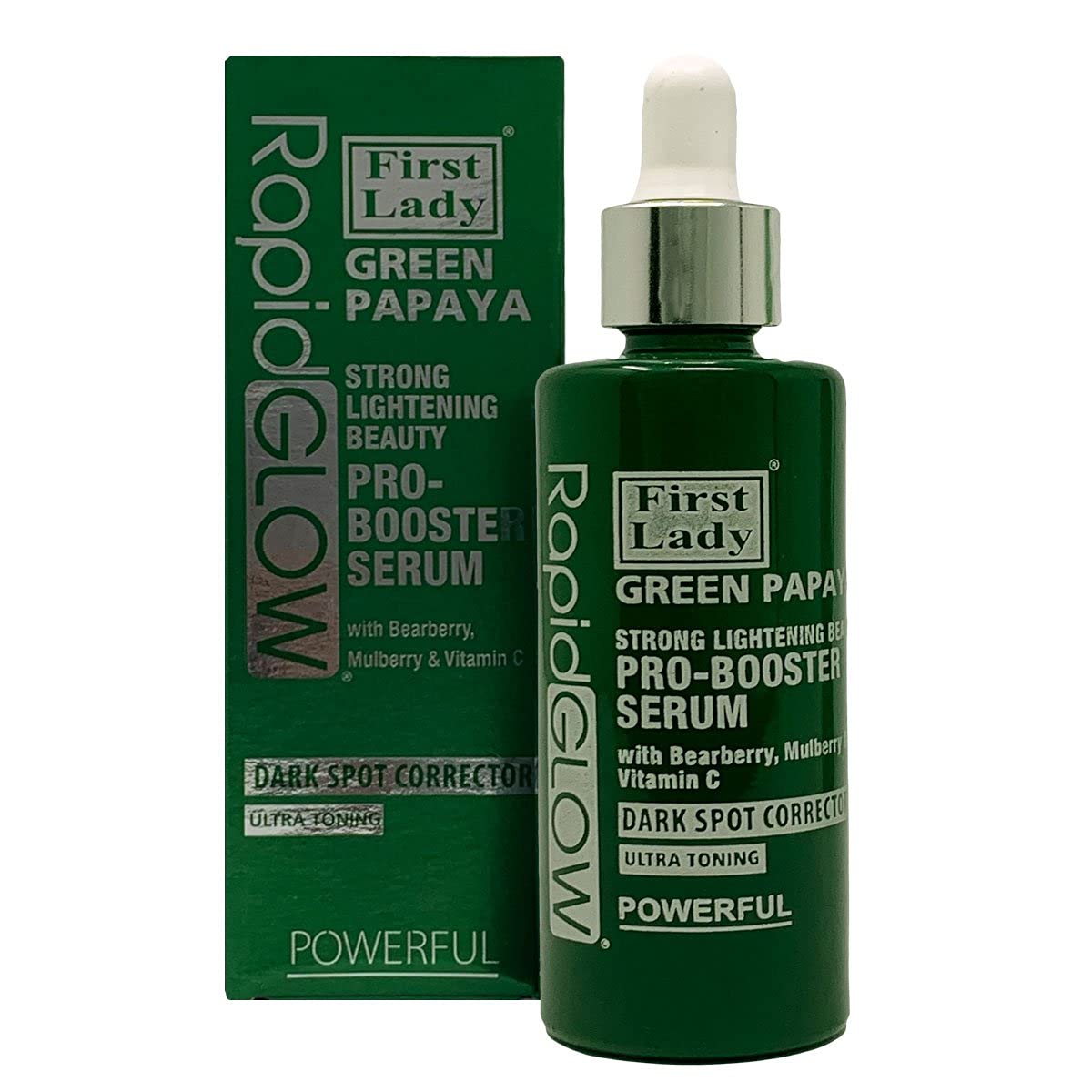 First Lady Rapid Glow Green Papaya Brightening Serum – Dark Spot & Hyperpigmentation Face Serum with Niacinamide, Vitamin C, Bearberry & Mulberry – Even Skin Tone Booster 60ml
