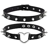 Eigso Vintage Punk Goth Studded Rivet Pu Leather Collar Choker Necklace with Spikes Adjustable