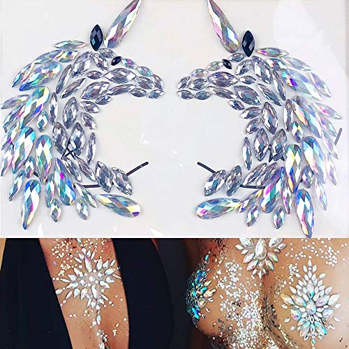 Glitter Unicorn Body Jewels Rave Festival Rhinestone Face Body Jewelry Stick On Crystal Tattoo Nipple Chest Crystal Body Gem Stones Stickers (white)