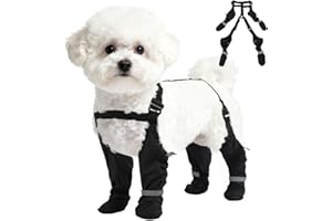 SeranPup XS Adjustable Dog Suspender Boots & Hiking Shoes, Waterproof Winter Snow Gear Boots with Anti-Slip Sole, Reflective Snowsuit Design That Helps Stay On for Cold Weather Adventures