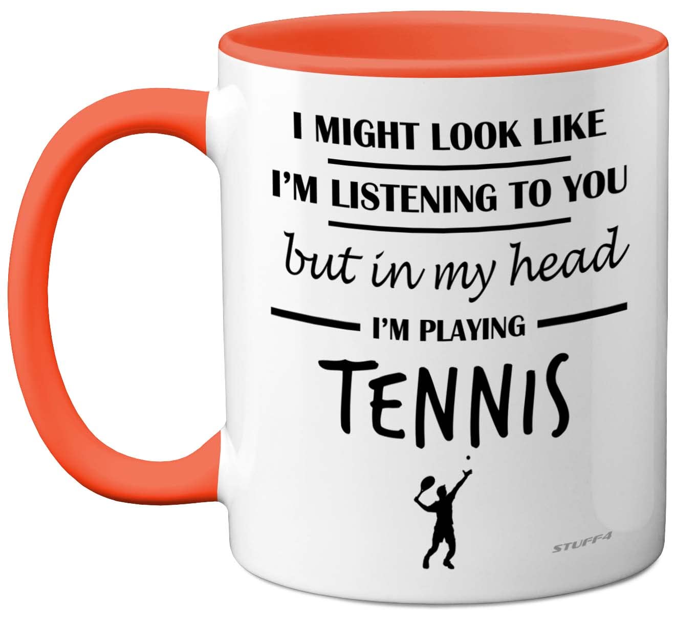Stuff4 Tennis Gifts for Women Men - in My Head I'm Playing Tennis Mug - Funny Gifts for Players, Lover Presents, 11oz Ceramic Dishwasher Safe Orange Premium Mugs Novelty Cup — image 1