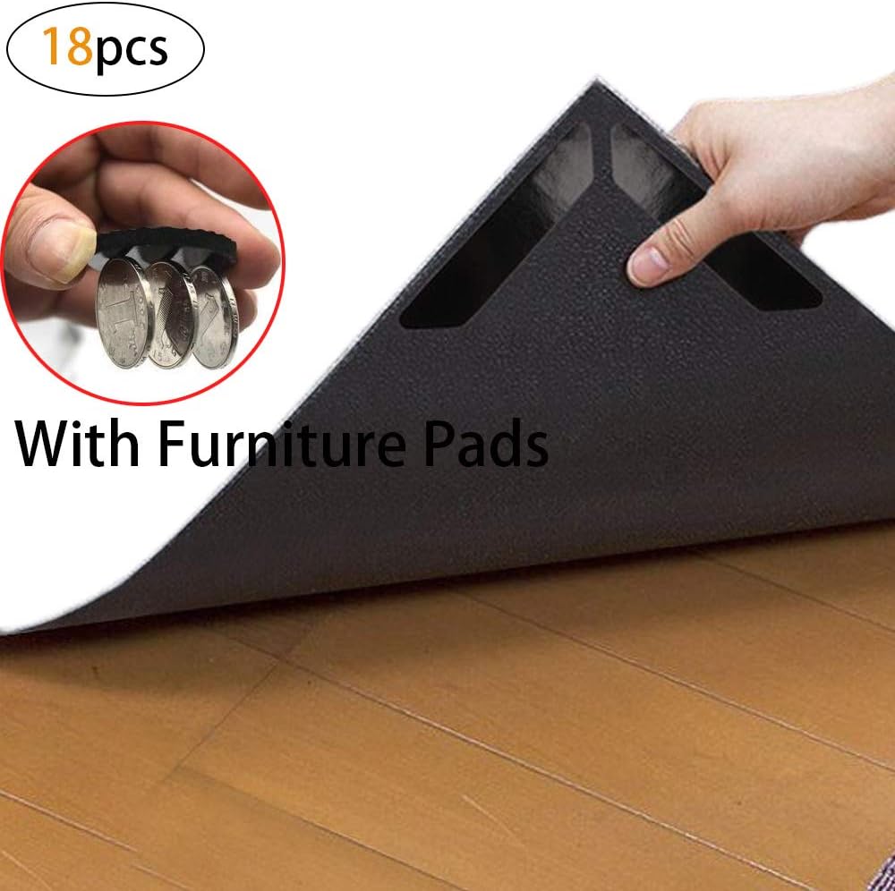 SPECOOL Rug Grippers, 8 pcs Black Anti Curling Rug Gripper Stop Sliding