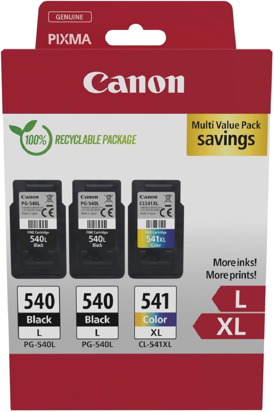 Canon Ink Multipack PG-540L CL-541XL Genuine Cartridges 3 Pack