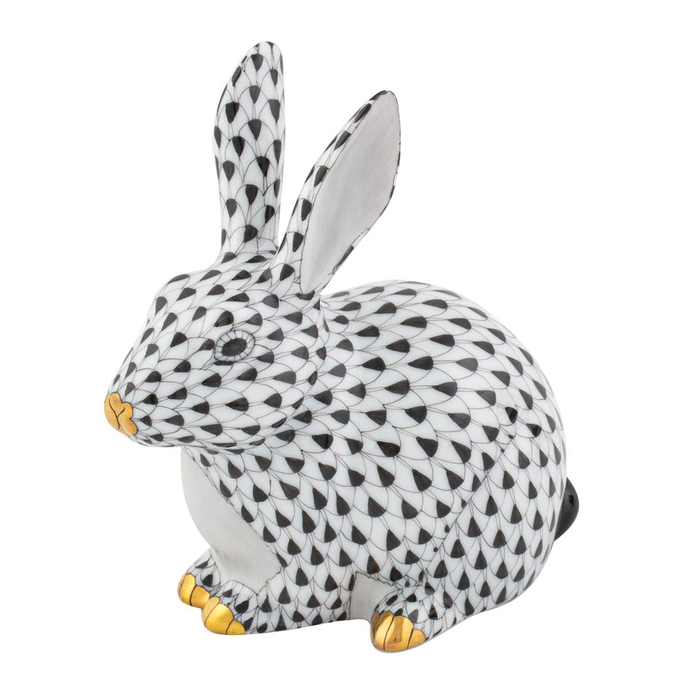 Herend Chubby Bunny Rabbit Figurine Black Fishnet