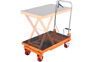 VEVOR Hydraulic Lift Table Cart, 330lbs Capacity 28.5" Lifting Height, Manual Single Scissor Lift Table with 4 Wheels and Non