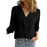 Astylish Womens Dressy Casual Blouse Business Long Sleeve Trendy Pullover Tops Placket V Neck Work Shirt