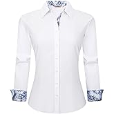 Esabel.C Womens Dress Shirts Cotton Long Sleeve Regular Fit Stretch Button Down Blouse