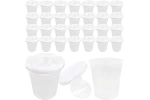 CONAGEL 30 Pack Kids No Spill Paint Cups with Lids Clear White Spill Proof Paint Cups for Chilren Painting Art Supplies School Prizes Classroom Arts Crafts