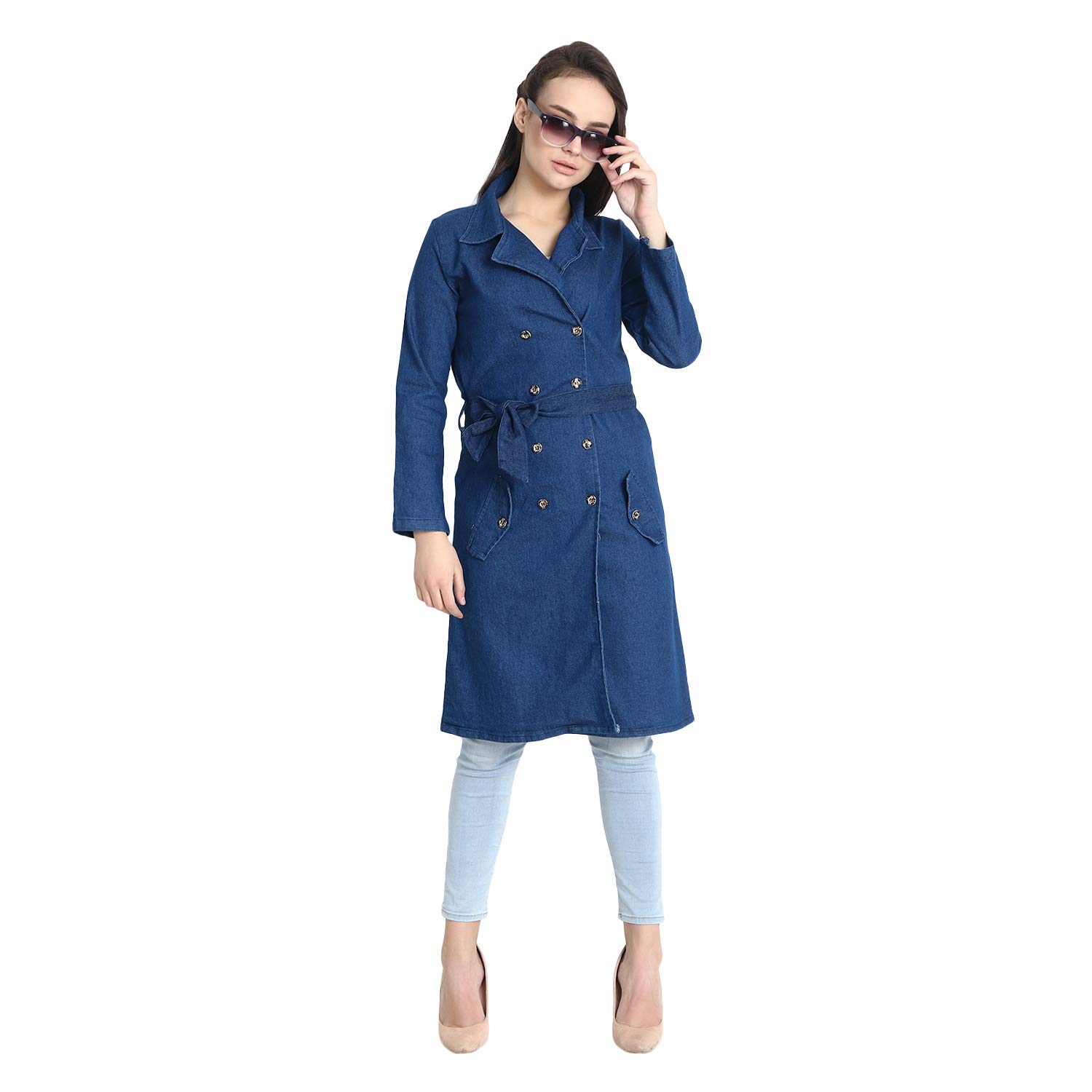 dimpy garments buynewtrend denim blue women's button coat with pocket cardigan