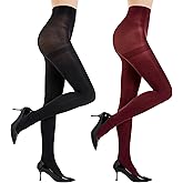RubyRunk 2 Pairs Black & Burgundy Tights for Women Under Dress – 40D Opaque Tights, Control Top Microfiber Pantyhose