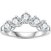 AimiIee Moissanite Eternity Rings Wedding Bands D Color VVS1 Clarity Round Brilliant Cut 925 Sterling Silver 5/6 Stones Anniversary Band Rings for Women with Certificate