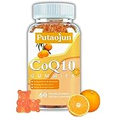 Putaojun coq10 Gummies | coq10 Gummies for Adults | Orange Flavor | Sugar Free Coenzyme Q10 Vitamins Muscle & Bone Energy | Ultra High Absorption, Cellular Energy, Antioxidant (60 Count (Pack of 1))