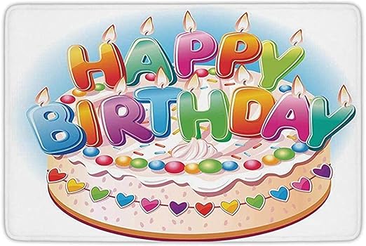 Alfombra Para Cocina Decoraciones De Cumpleanos Para Ninos Dibujos Animados Feliz Cumpleanos Imagen De Fiesta Pastel Velas Corazones Absorbente Antideslizante Felpudos De Bienvenida 40x60cm Amazon Es Hogar