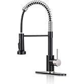 DJS Kitchen Sink Faucet with Pull Down Sprayer Single Handle Black &amp; Nickel | Dual Spray Modes,360&deg; Swivel,304 Stainless Steel,1 or 3 Holes with Deck Plate for Farmhouse RV Vessel Basin