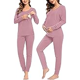 SWOMOG Women Maternity & Nursing Thermal Underwear Set Postpartum Pajamas Breastfeeding Long Sleeve Base Layer Pregnant Pjs