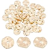 PH PandaHall 50PCS 14k Gold Plated Spacer Beads, 8mm Flat Round Metal Brass Bead Wavy Disc Beads Jewelry Loose Bead for DIY Bracelet Necklace Earring Craft Supplies, Hole: 1.2mm