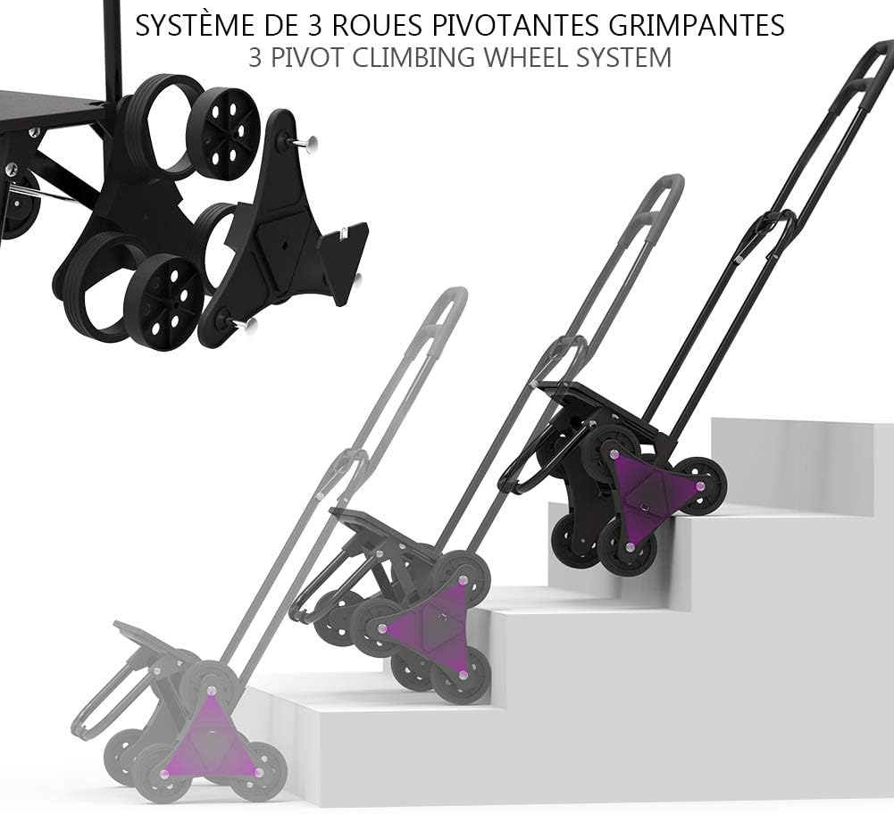 VOUNOT Folding Shopping Trolley on 6 Wheels, Stair Climbing Shopping Cart, Grocery Trolley, Black, 2440975908964 - Image 5