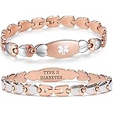 LinnaLove Double Heart Medical id Bracelet for Women 7 1/2 inches Fashion Stainless steel Medical alert bracelets