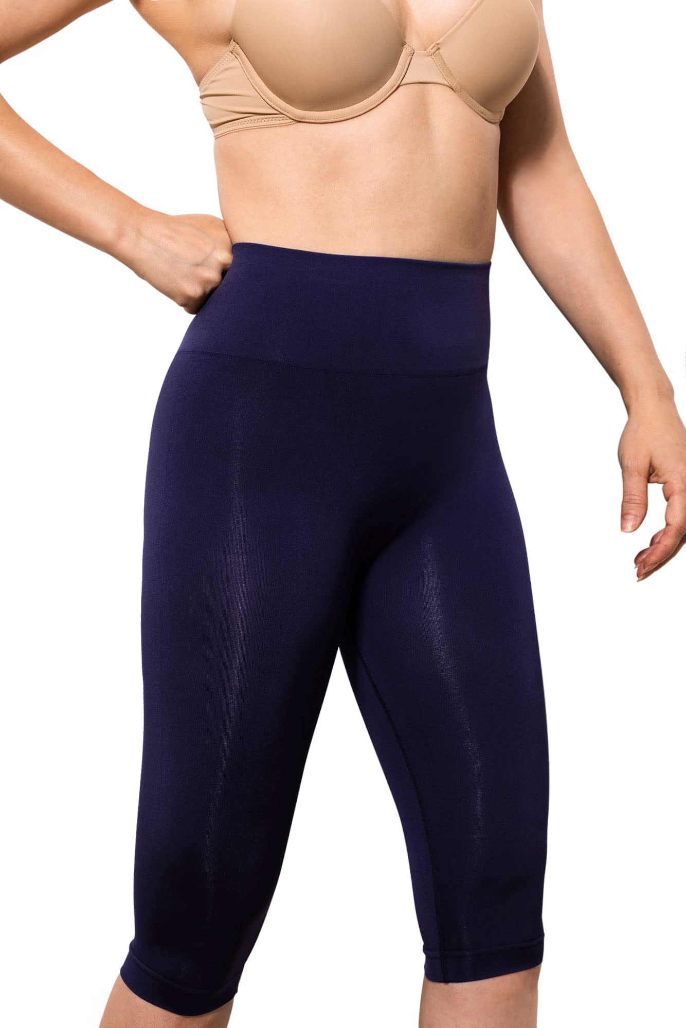 Farmacell 604Y (Blue, 3XL) Shapewear Capri Leggings for Women, Anti-Cellulite 3/4 Leggings with FIR Effect, Made in Italy