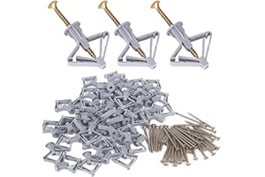 50 Pcs Drywall Anchor Kit Self-Drilling Hollow Wall Anchors Plasterboard Plugs with Screws Butterfly Expansion Tube Pipe for 