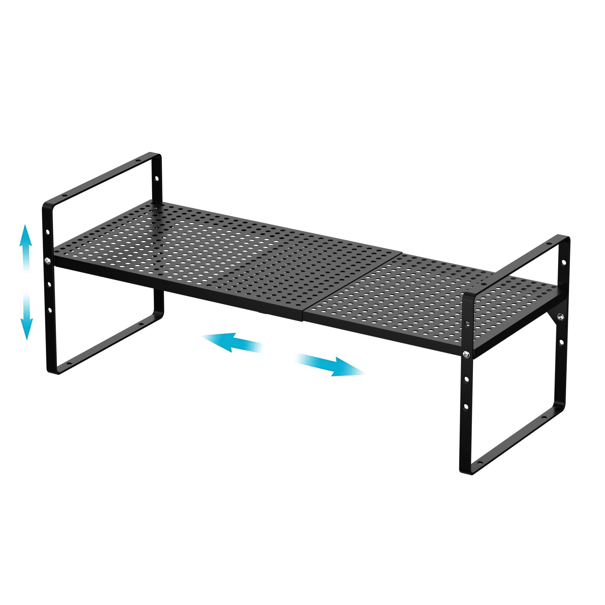 iPEGTOP Expandable Cabinet Storage Shelf Organizer Rack, Heavy Duty Steel Metal Spice Rack Adjustable Height Home Office Pantry Shelf Space for Counter Kitchen Organization, Black